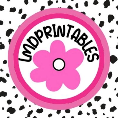 Pink flower logo with 'UMPRINTABLES' on black and white spotted background.