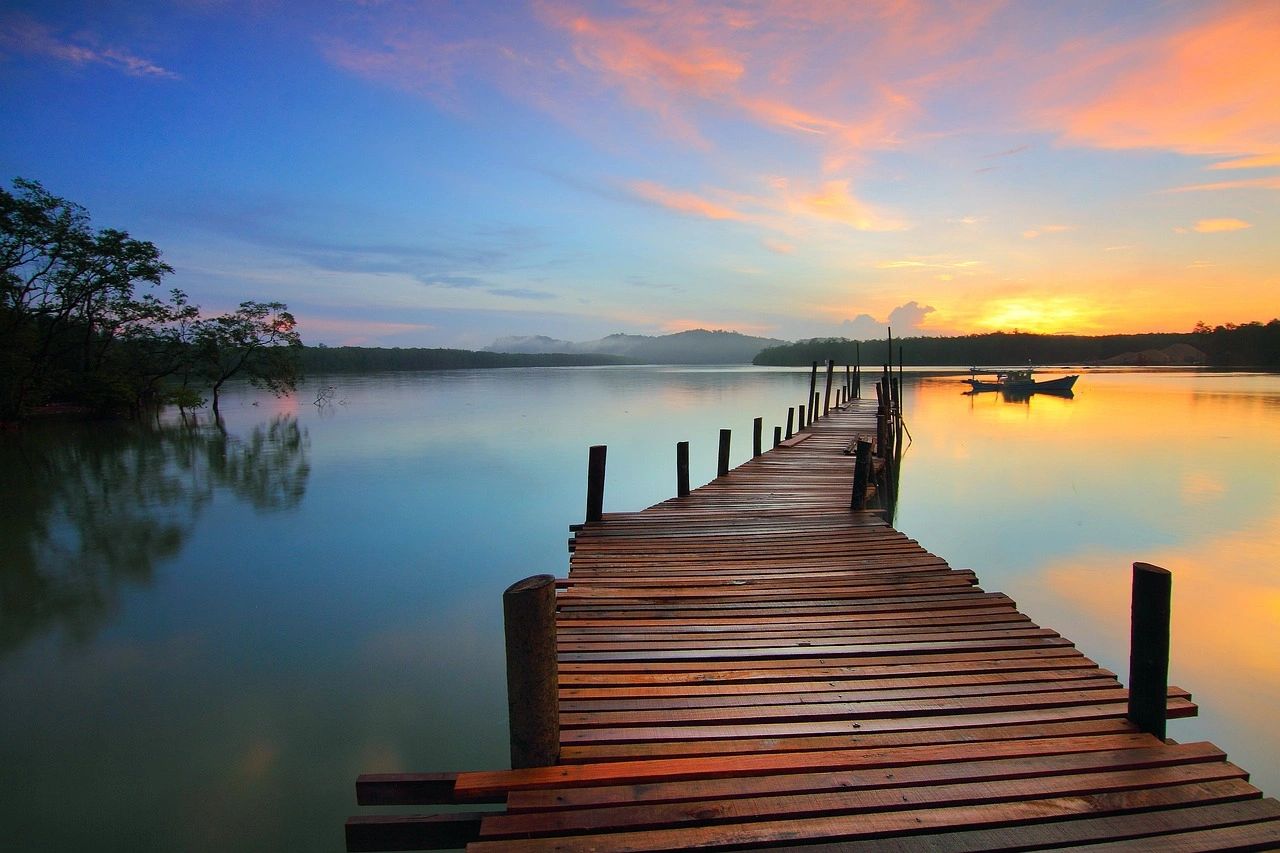 Peaceful lakeside sunset