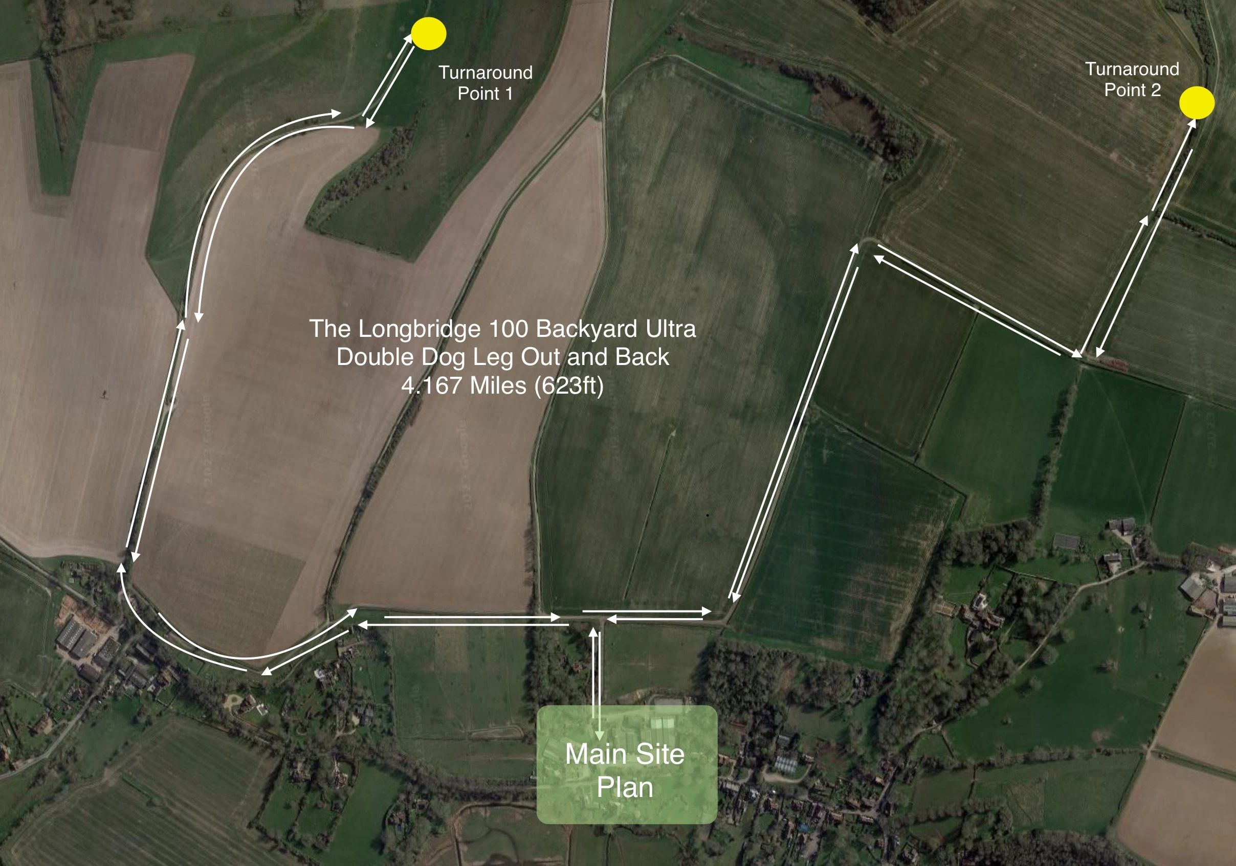 The double dog leg route of The lONGBRIDGE 100 Backyard Ultra