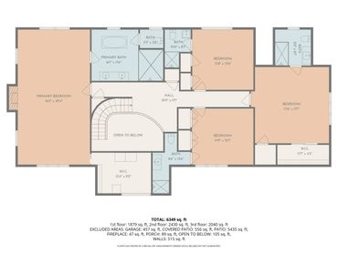 Second-floor layout with four bedrooms, multiple bathrooms, and walk-in closets.