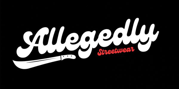 Logo for Allegedly Streetwear featuring a machete design.