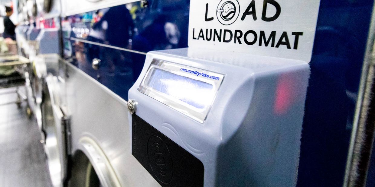 closeup shot of Load Laundromat washing machine