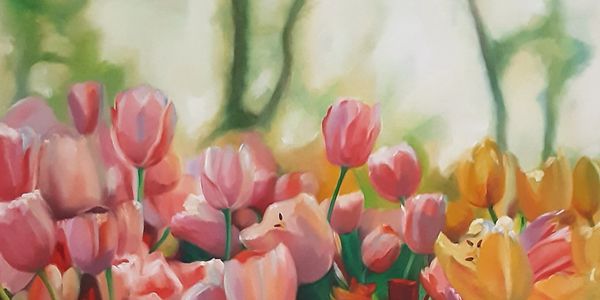 Title: Field Of Tulips
Medium: Oil on Canvas
12" x 24" inches