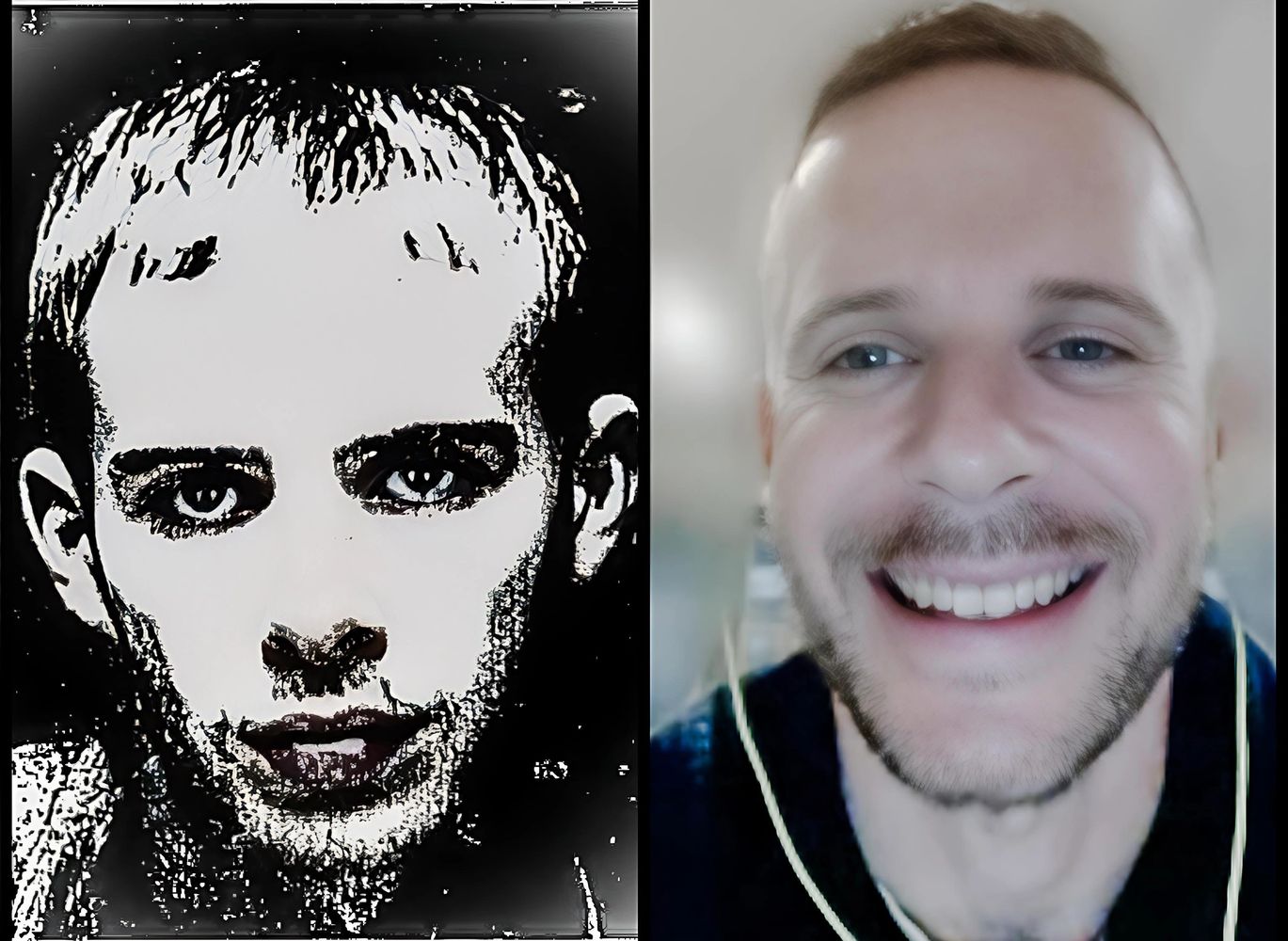 Aaron's initial booking photo from '04 vs him in '24 20 years of making positive life changes