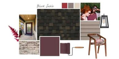 Mood board featuring Black Sable color palette and exterior design elements.