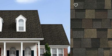 House roof with dark brown shingles and white dormer windows.