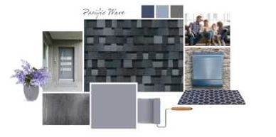 Modern home exterior palette featuring Pacific Wave blues and grays.