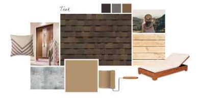 Mood board with earthy tones and cozy textures for a warm, natural interior design.