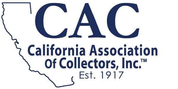 Logo of California Association of Collectors with map outline and text.
