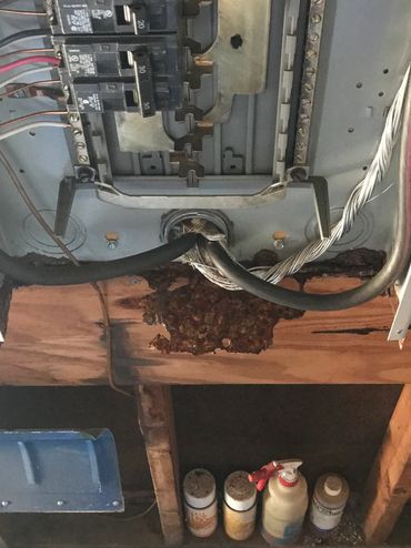 WATER LEAKED INTO THE PANEL CABINET CAUSING THE BOTTOM TO CORRODE AWAY