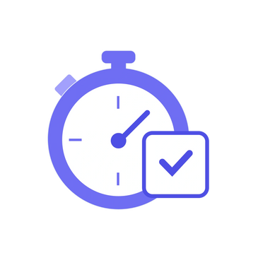 A stopwatch with a checkmark symbolizing completed timing.