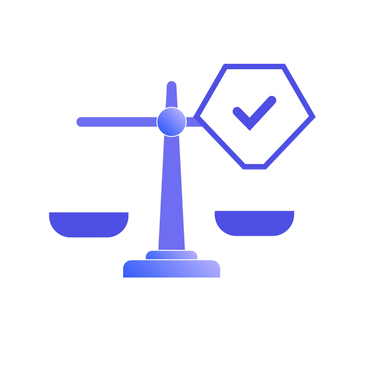 Blue balance scale with a checkmark on one side.
