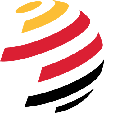 Abstract swirl logo with red and yellow colors.