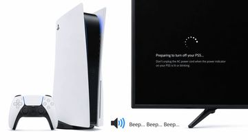 PlayStation 5 console and controller. Monitor with partial display.