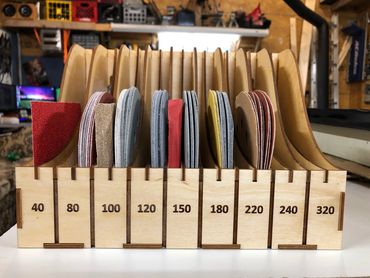 Wood sandpaper organizer.