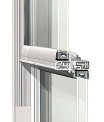 Cross-section of a double-glazed window frame.