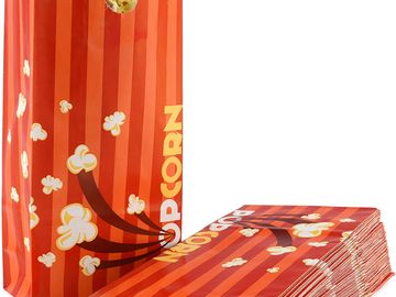 Orange 46 ounce laminated popcorn bag.