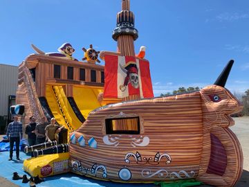 40 foot long inflatable pirate ship that is perfect for big events with tons of kids.