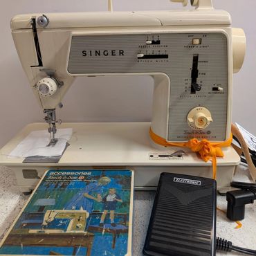 Vintage Singer Touch and Sew 648, new plastic gears, box of accessories