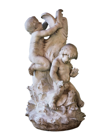 Antique mid to late 19th century Italian carved marble fountain depicting Putti wrestling a classica