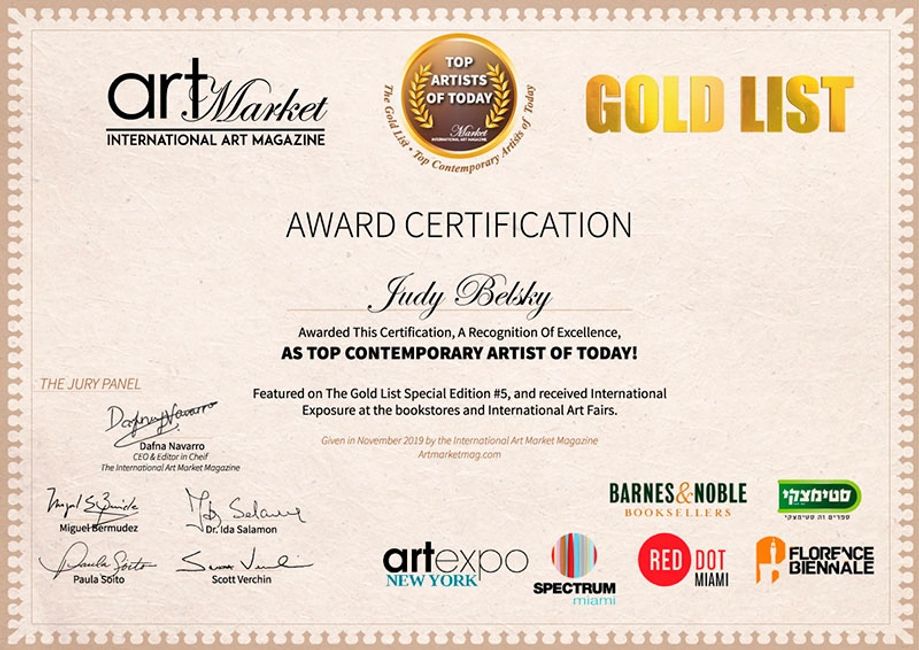 Judy Belsky awarded on the Gold List of Top Artist of Today