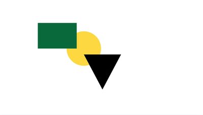 Green rectangle, yellow circle, and black downward triangle on white background.