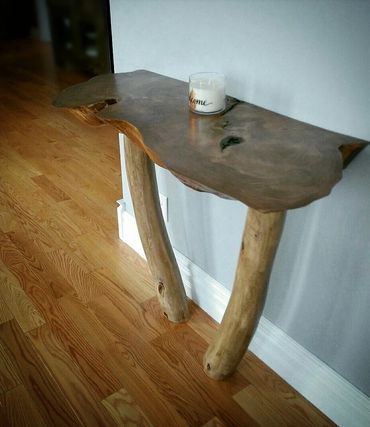 Table basse bois sculpté rondelle à vendre fabriqué québec boréal unique Anick Boulet Rive-sud