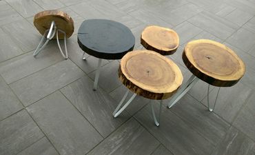 Table basse bois sculpté rondelle à vendre fabriqué québec boréal unique Anick Boulet Rive-sud