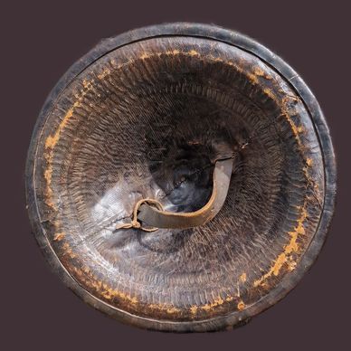 Shield, Amhara tribe, Ethiopia, made of Buffalo hide, late 19th Century, measurements are H 22 cm x