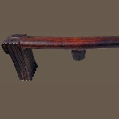 Headrest, Swazi, South Africa, impressive headrest with flared legs decorated in geometric pattern,