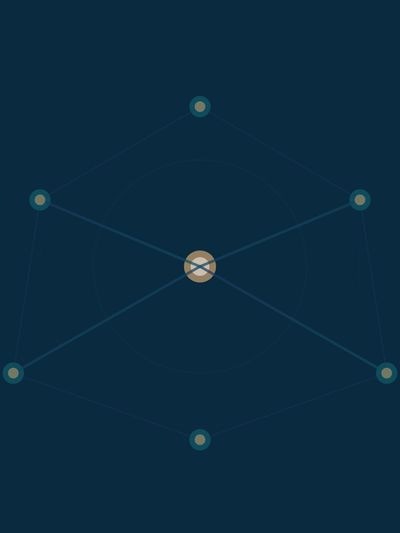 Minimalist geometric design with interconnected points on a dark background.