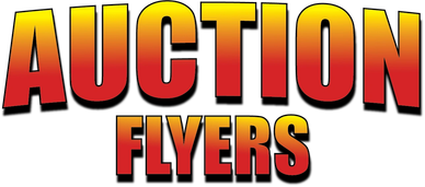 Bold text reading 'AUCTION FLYERS' in gradient orange to red.