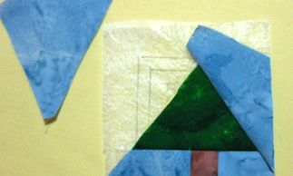 Paper piecing a quilt block of a tree using Whisperlite foundation instead of paper