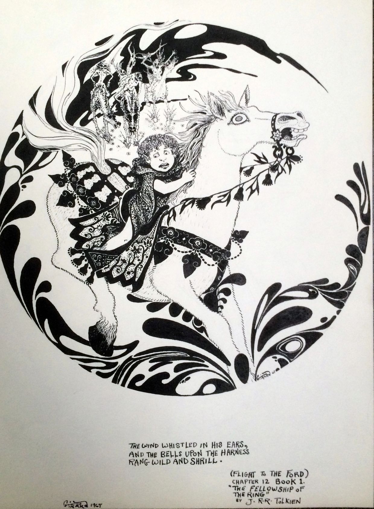 Flight To The Ford. Pen/Ink . Estate of A. Abramson. Artist: Bill Girard. Royal Oak, MI. 1940-2011