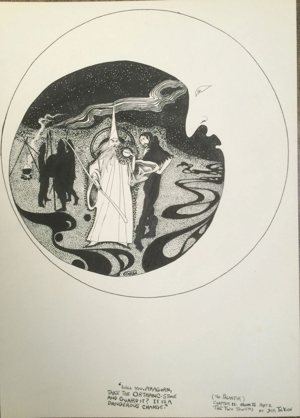 The Palantir drawing. The Two Towers by JRR Tolkien. Artist: Bill Girard. Royal Oak, MI. 1940-2011
