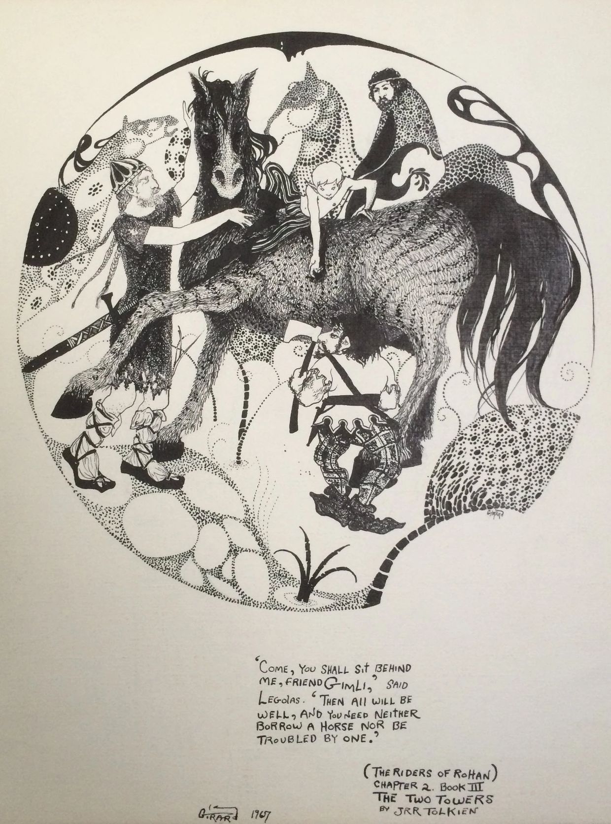 The Riders of Rohan. Pen / Ink. Estate of A. Abramson. Artist: Bill Girard. Royal Oak, MI. 1940-2011