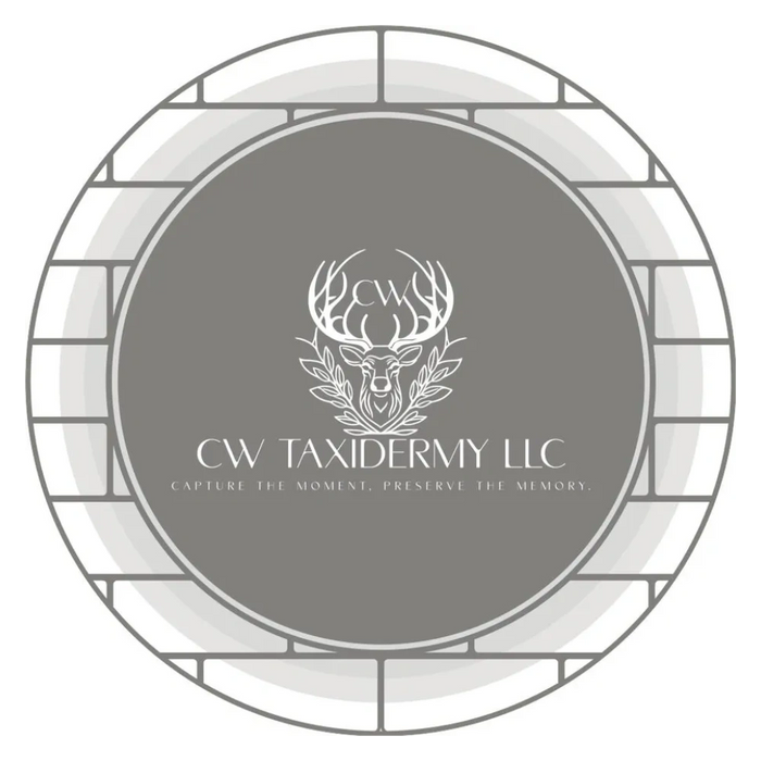 Logo for CW Taxidermy LLC featuring a deer head and the tagline about preserving memories.