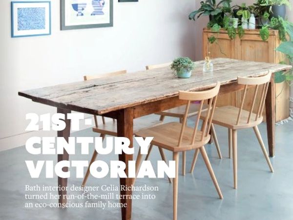 Magazine Shot Showing Oak Dining chairs sat around an antique style dining table