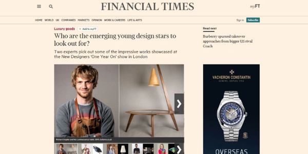 Illuminescent Lamp Table featured in the Financial Times Newspaper alongside portrait of Richard