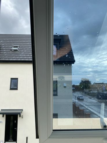 bedroom window with privacy window film from the inside