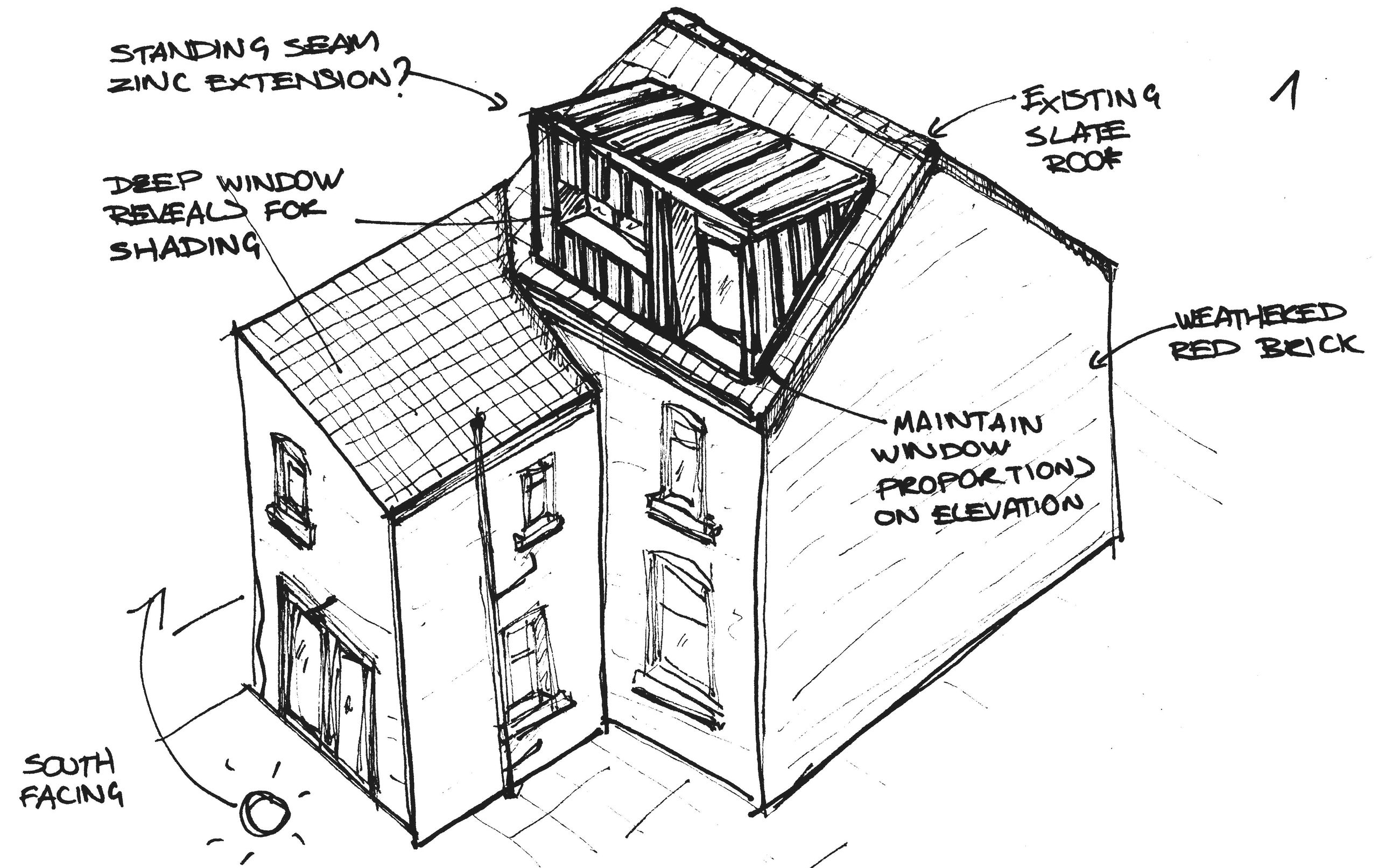 Modern Loft Dormer Extension Sketch in Southport Merseyside by David Machell Architect