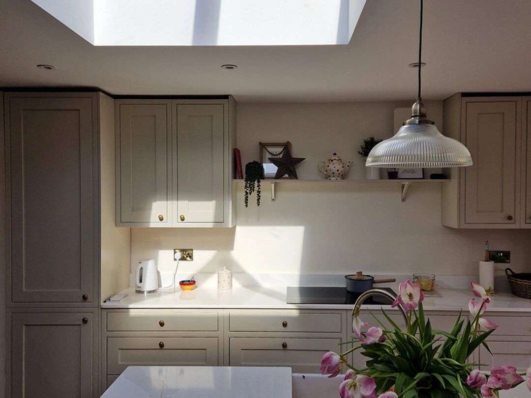 Farmhouse style kitchen with roof lantern and natural light in Scarisbrick West Lancashire.