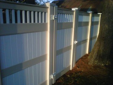 6' High Almond Frame w/ White Picket Vinyl Fence (5' of Privacy w/ 1' of Picket Top Accent)
