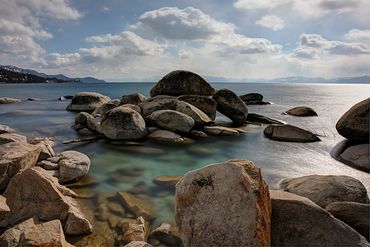 Granite boulders scattered along the East Shore of Lake Tahoe