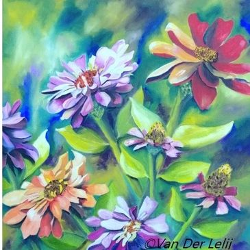 Colorful painting of flowers in bloom.