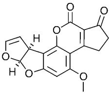 An illustration of the molecular structure for the mycotoxin Aflatoxin B1.