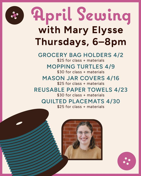 april sewing listing with Mary Elysse