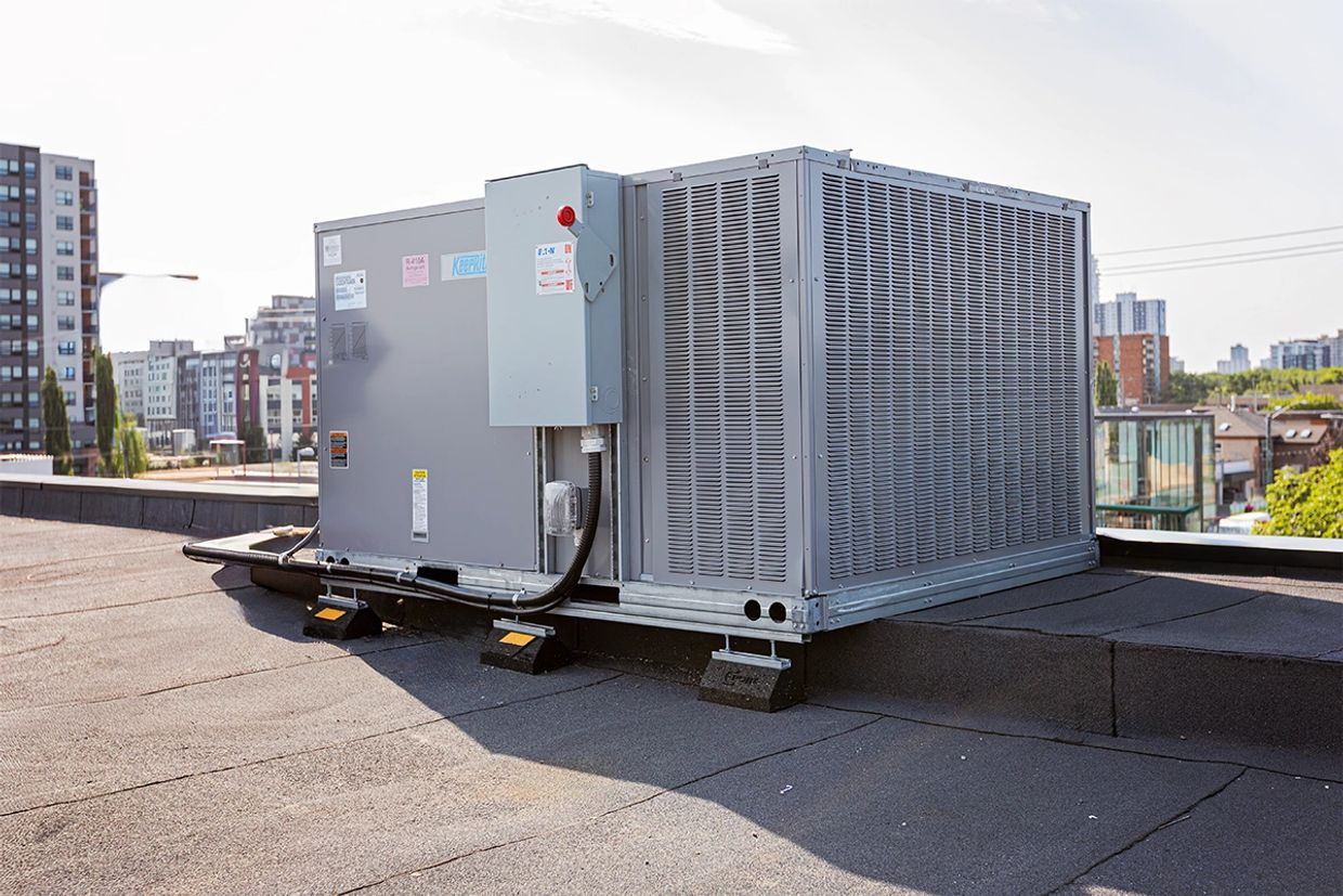 Large rooftop HVAC unit on a building.