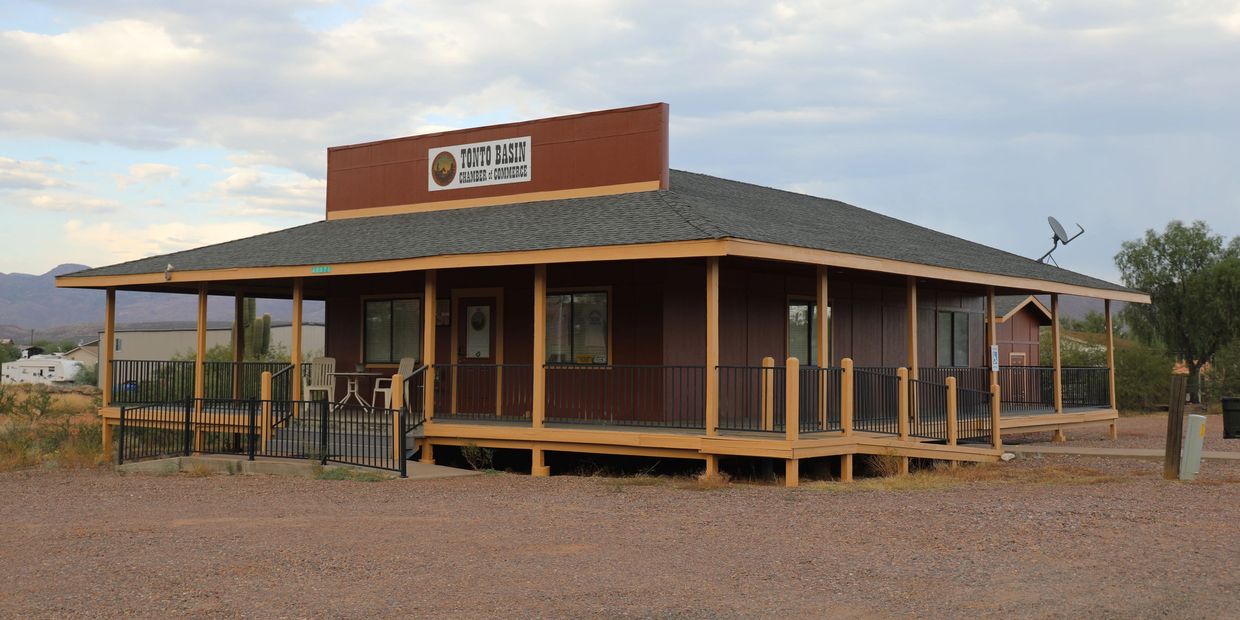 Small chamber of commerce building in a rural area.