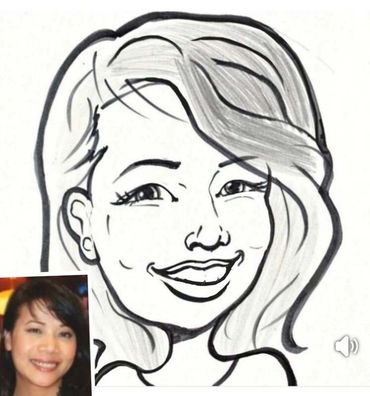 Tanya's caricature drawing next to her head shot.